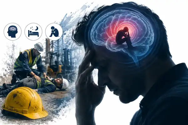 Workplace accident and PTSD mental health concept